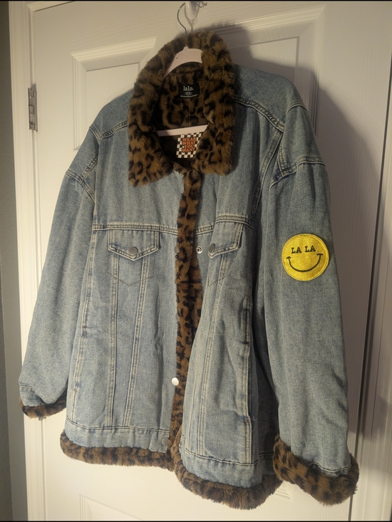 Dressed in LALA Jackets & Blazers - Dressed in LALA Light Blue Denim Jacket with Leopard Faux Fur Trim